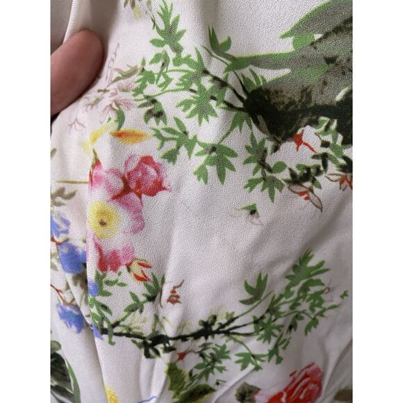 MAC DUGGAL Floral Print Maxi Dress Gown 9079 Beaded Waist Flutter Sleeve Sz 4 - Picture 7 of 10